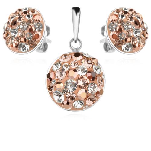 Сребърен Комплект Обеци И Медальон С Кристали От Sw® SKM121 Peach Gold