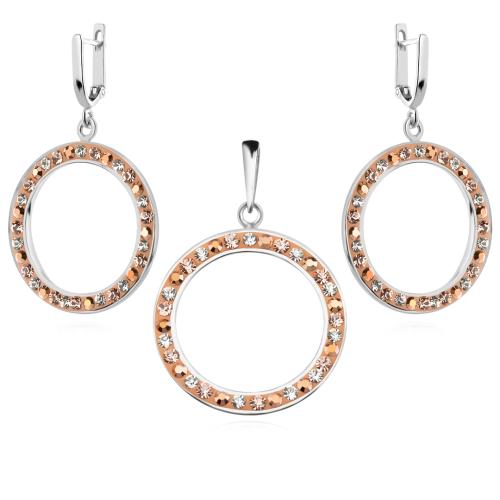Сребърен комплект обеци и медальон с кристали от Sw® SKM128 Peach Gold