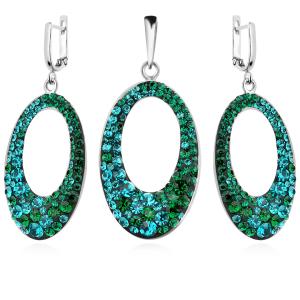 Сребърен комплект обеци и медальон с кристали от Sw® SKM129 Blue Zircon and Emerald