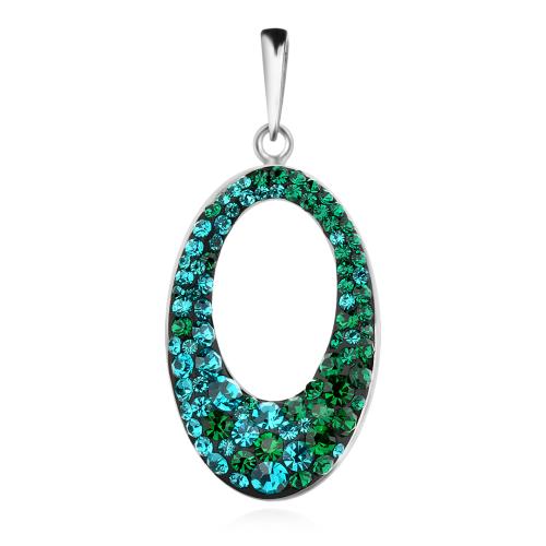 Сребърен комплект обеци и медальон с кристали от Sw® SKM129 Blue Zircon and Emerald