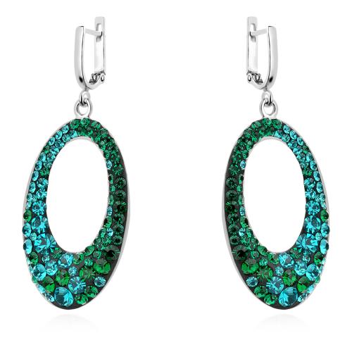 Сребърен комплект обеци и медальон с кристали от Sw® SKM129 Blue Zircon and Emerald