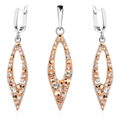 Сребърен комплект обеци и медальон с кристали от Sw® SKM153 Peach Gold