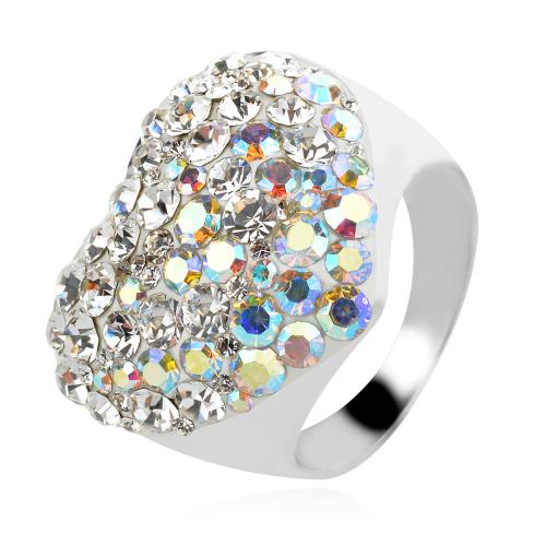 Сребърен пръстен сърце с кристали от Sw® SP630 AB Crystal