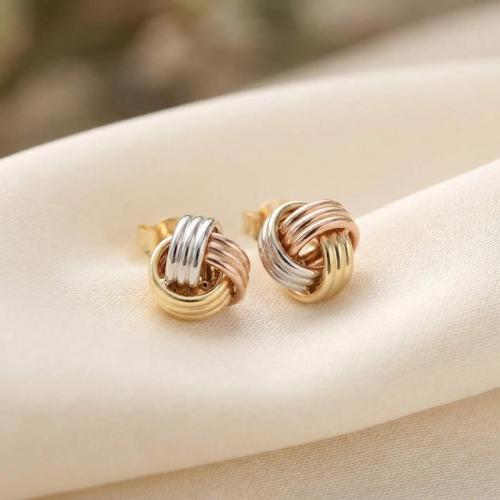 Трицветни златни обеци Love Knot