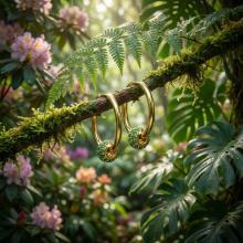 Златни обеци халки със зелени циркони Златни обеци халки със зелени циркони