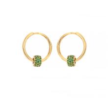 Златни обеци халки със зелени циркони Златни обеци халки със зелени циркони