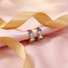 Златни обеци халки с цветни циркони