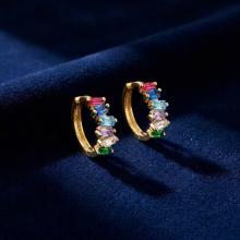 Златни обеци халки с цветни циркони