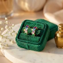 Златни обеци халки с цветни циркони