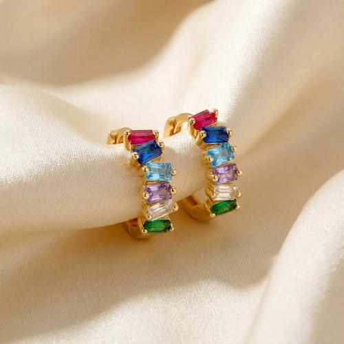 Златни обеци халки с цветни циркони