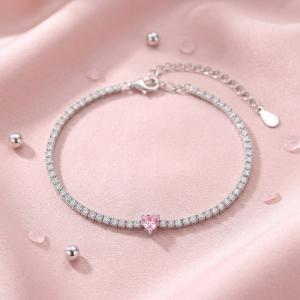 Бяла тенис гривна Pink Heart