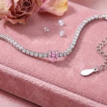 Бяла тенис гривна Pink Heart