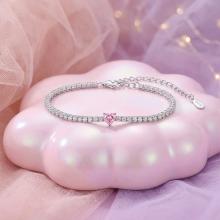 Бяла тенис гривна Pink Heart