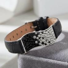Сребърна гривна с кристали от Sw® SG427 Black and White с черна кожена верижка Сребърна гривна с кристали от Sw® SG427 Black and White с черна кожена верижка