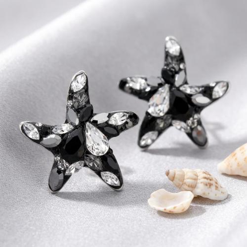 Сребърни Обеци Морски звезди Black Marquise