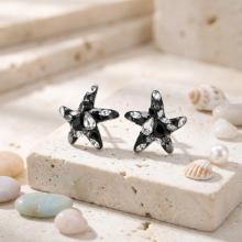 Сребърни Обеци Морски звезди Black Marquise