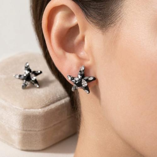Сребърни Обеци Морски звезди Black Marquise