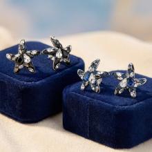Сребърни Обеци Морски звезди Black Marquise