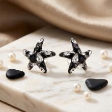 Сребърни Обеци Морски звезди Black Marquise