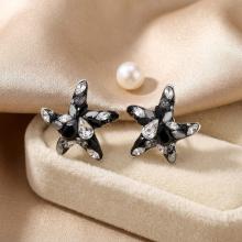 Сребърни Обеци Морски звезди Black Marquise