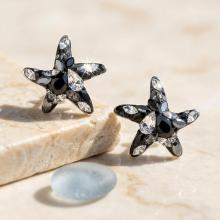 Сребърни Обеци Морски звезди Black Marquise