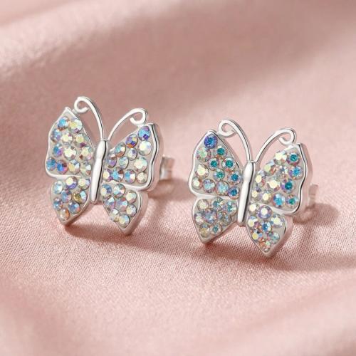 Сребърни обеци Пеперуди AB Crystal