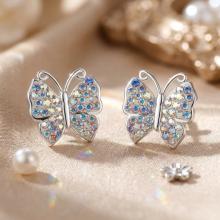Сребърни обеци Пеперуди AB Crystal