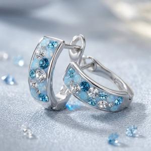 Сребърни обеци с кристали от Sw® Amira Deep Blue