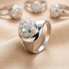 Сребърен пръстен с кристали от Sw® SP610 AB Crystal