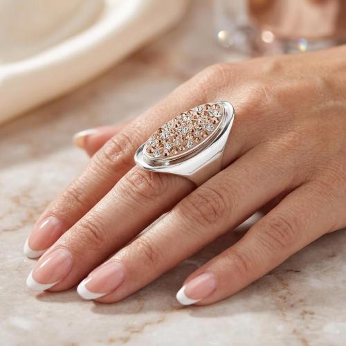 Сребърен пръстен с кристали от Sw® Elliana Peach Gold