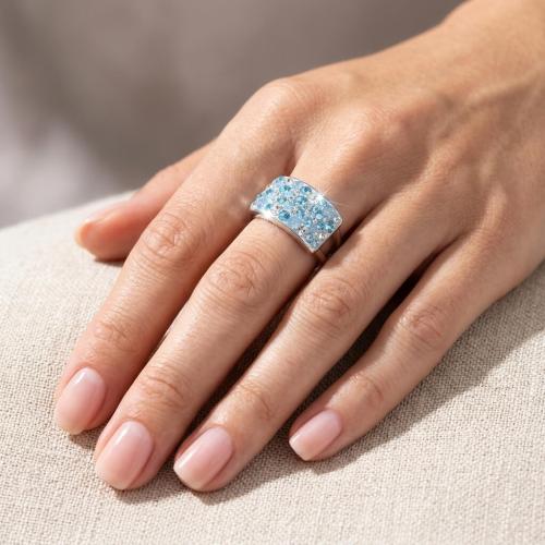 Сребърен пръстен с кристали от Sw® SP650 Deep Blue