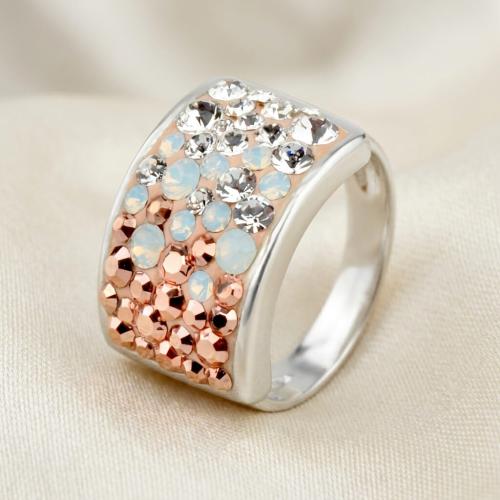 Сребърен Пръстен С Кристали От Sw® SP650 White Opal and Rose Gold
