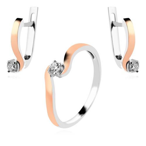 Сребърен Комплект обеци и пръстен със златен обков