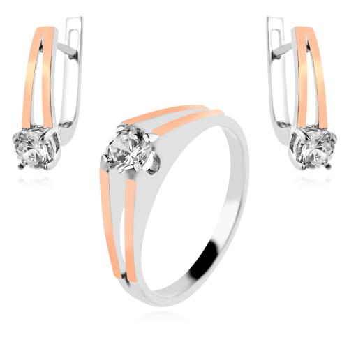 Сребърен Комплект обеци и пръстен със златен обков