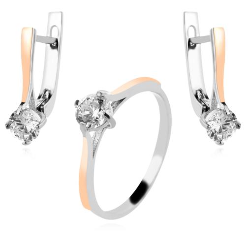 Сребърен Комплект обеци и пръстен със златен обков