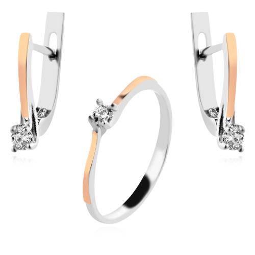 Сребърен Комплект обеци и пръстен със златен обков