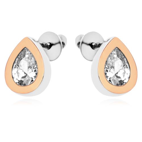 Сребърни обеци Капка с цирконий и златен обков