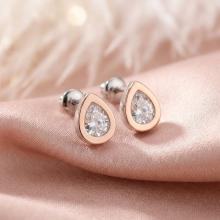 Сребърни обеци Капка с цирконий и златен обков