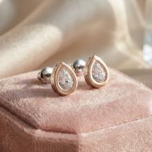 Сребърни обеци Капка с цирконий и златен обков