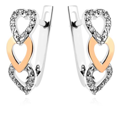 Сребърни обеци Преплетени сърца със златен обков