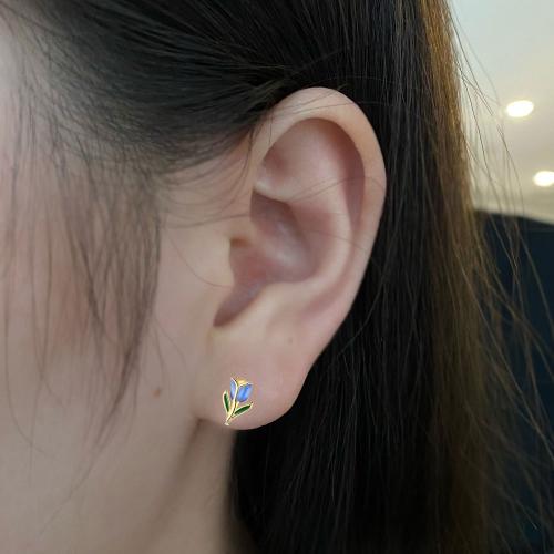 Детски сребърни обеци Синя Флора