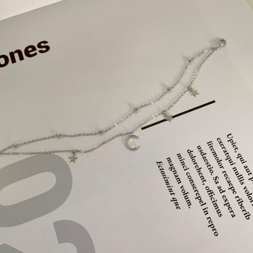 Сребърна гривна Луна и звезди