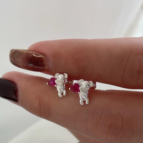 Детски сребърни обеци Мече