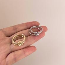 Сребърен двоен пръстен с циркони