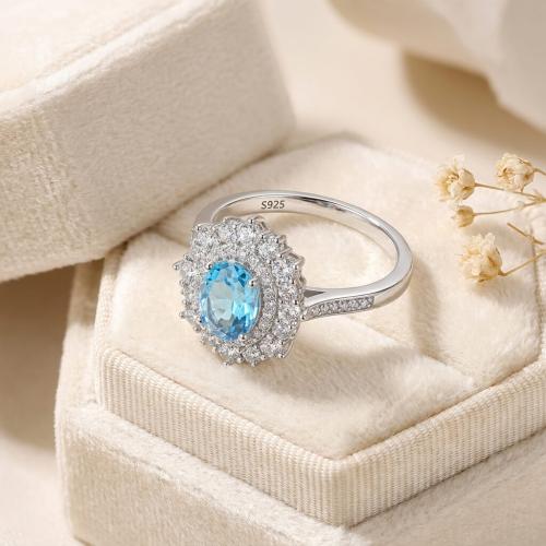  Сребърен пръстен със син топаз Маркиза