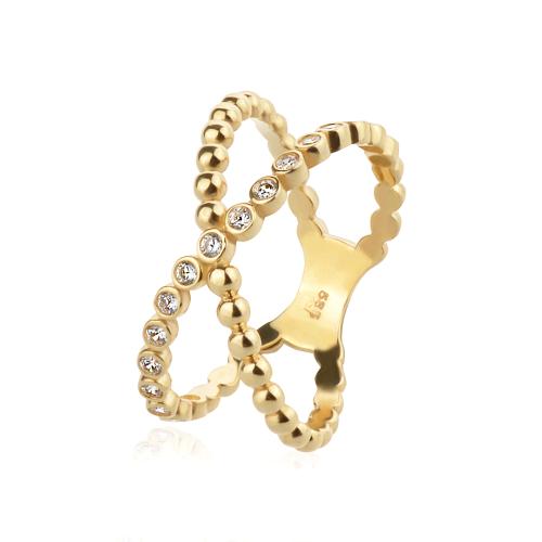 Дамски златен пръстен с циркони