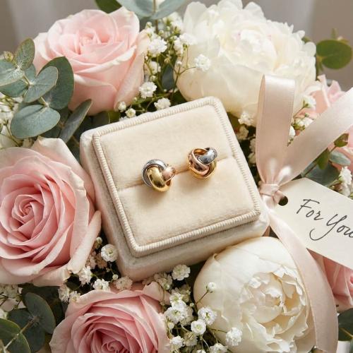 Трицветни златни обеци Мини Възелчета