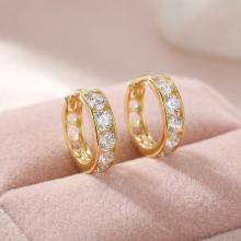 Златни обеци халки с  циркони 9мм