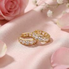 Златни обеци халки бели с циркони 11мм