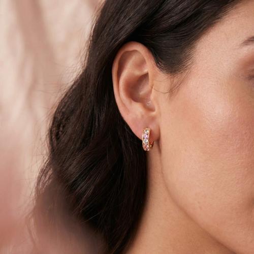 Златни обеци халки бели с циркони 11мм